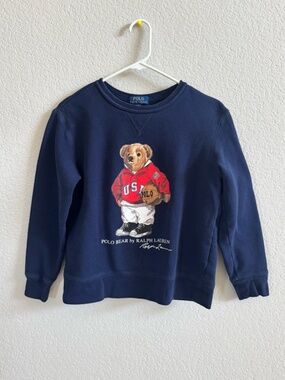 Ralph Lauren Navy Polo Bear Crewneck Sweatshirt With Basketball
